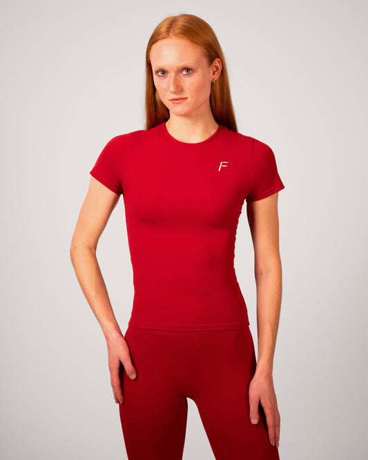 Fanatique Sportswear rood sport shirt dames fitness shirt seamless stretch naadloos sport shirt t-shirt dames seamless sport shirt  Fanatique Sportswear