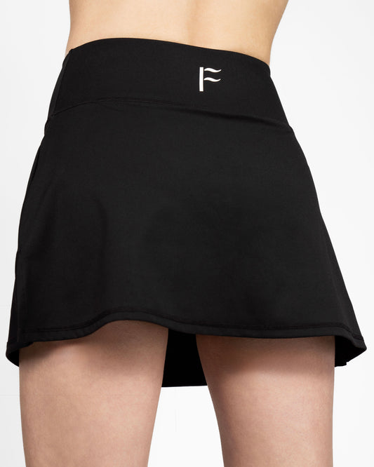 Sport Rok met broekje voor dames tennis padel, black, zwart, squat-proof sportkleding, Fanatique Sportswear
