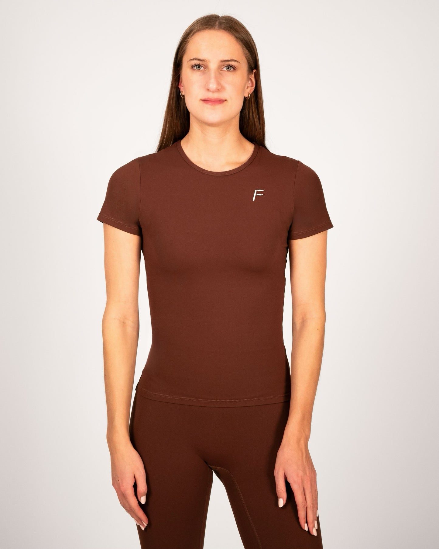 donkerbruin sport shirt dames fitness shirt seamless stretch naadloos sport shirt t-shirt dames seamless sport shirt  Fanatique Sportswear